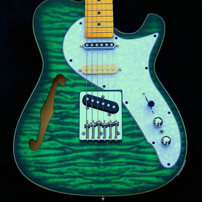 Nashville Thinline Telecaster-Tiger Stripe Green 7-Way Switching 22 Fret Maple Neck Leveled  Crowned and Polished Frets+Grover Locking Tuners+ Full Setup! image 3