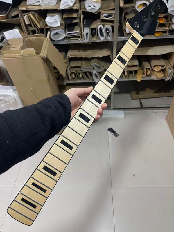 Black head Black binding 4 string electric bass neck jazz bass stainless steel 20 frets gloss Maple guitar neck 34inch hole 18mm Black block inlay image 1