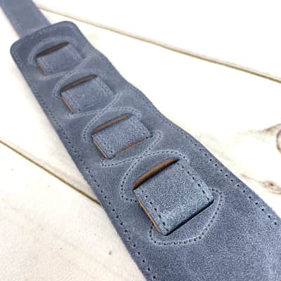 C-22-BLU Handmade 3" Wide Double Padded Premium Grain Leather Guitar Strap Washed Blue Denim Finish image 11