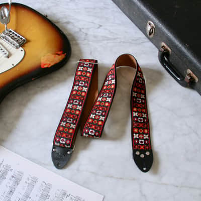 Vintage 70s Red 'Woodstock' Guitar Strap Replica image 1