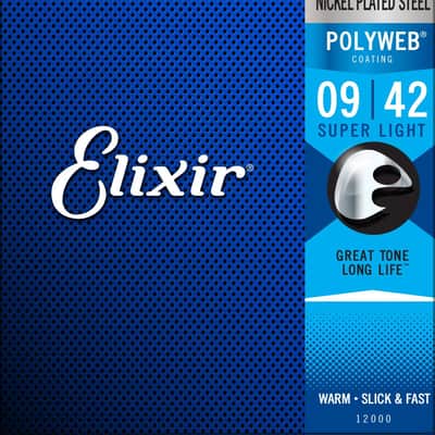 Elixir 12000 Polyweb Super Light Coated Nickel Electric Guitar Strings, 9-42 image 1
