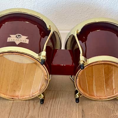 "NICE" LP Caliente Bongo Set Wine Red with Gold Hardware, Sound Great ! image 5