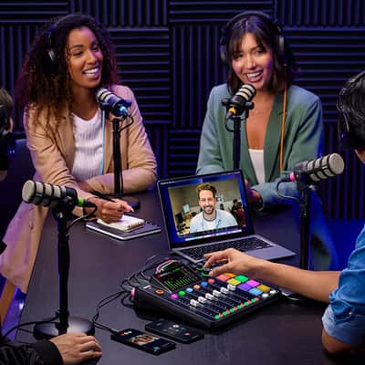 Rode RODECaster Pro 2 Audio Production Console with 3x PodMics, Tripod 2, NTH-100, RODECover II, 32GB microSD Card and XLR Cables image 7