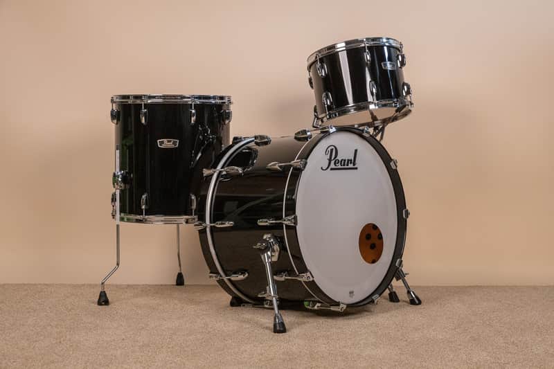 Pearl Wood Fiberglass Reissue Piano Black Drum Set image 1