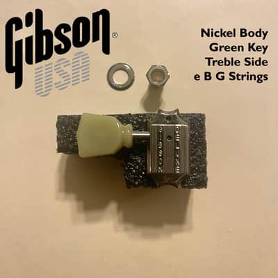 Gibson Deluxe Vintage NICKEL Tuner SINGLE TREBLE SIDE with GREEN Key button (GBe strings) image 1