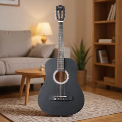 Cxxss Matte Black 38-inch Round Acoustic Guitar with Picks, Strings, Capo, Case, Tuner, and Strap image 12