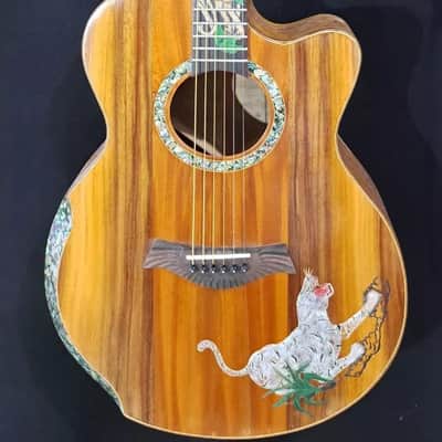 Blueberry Handmade Grand Concert Cutaway Guitar Tiger Motif image 2