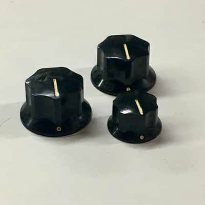 3 Fender Vintage Reissue Cosmo USA Relic Black Jazz Bass Knobs Fits 1/4” Pots Aged Guitar image 1