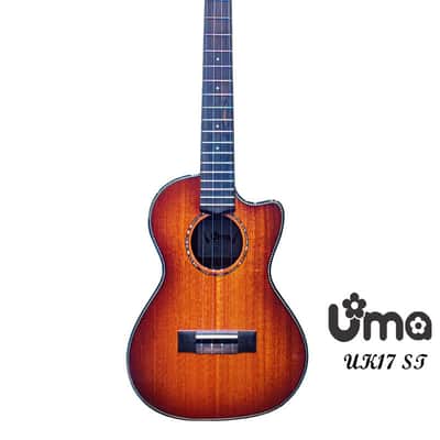 Uma Taiwan UK-17 ST Sunburst Solid mahogany Tenor ukulele with cutaway Gloss image 3