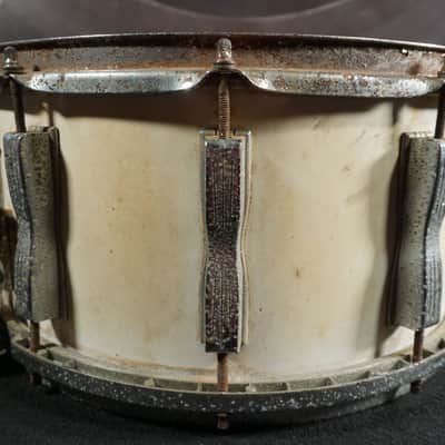 Late 1970s / Early 1980s Ludwig Classic 14x7 Wood Shell Snare Drum White Finish Blue Olive Badge image 6