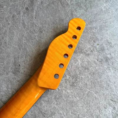 Tele Guitar Neck Yellow Flame Maple 22 Fret Rosewood Fretboard, Gloss Finish, 12" Radius image 5