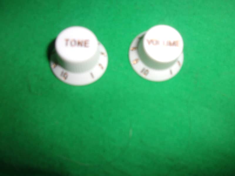 New Lot of 2 White Hat Knobs gold numbers for Volume + Tone Controls fits Strat electric guitars image 1
