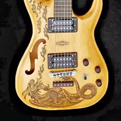 Electric Guitar Handmade by Blueberry, 6 String wood Dragon motif Guitar, Custom Handcrafted Wooden Guitar, Semi Hollow Body Guitar image 14