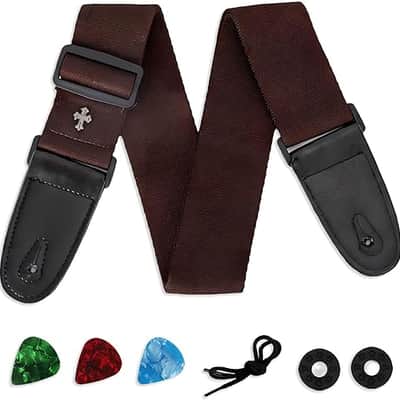 Guitar Strap with Pick Pocket,3 Guitar Picks and 2 Strap Locks for Bass,Electric,Acoustic Guitar(Brown) image 1