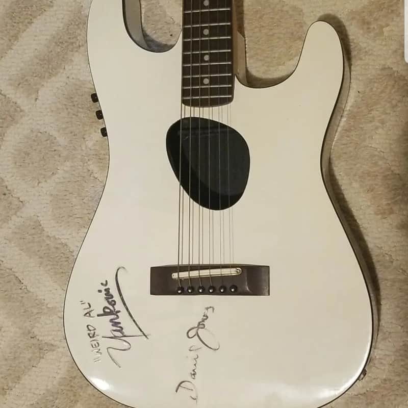 Autographed Davy Jones & Weird Al Yankovic Kramer  Ferrington Acoustic/Electric -1990's - White image 1