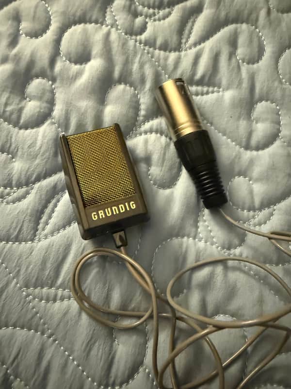 Grundig GM 1L Magnetic Harp XLR Mic Palm Tiny 1959 Gold Screen Grey Plastic image 1