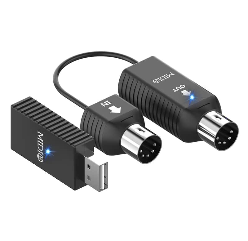 Wireless Bluetooth USB MIDI Interface A+B, MIDI in/Out Receiver, with Input&Output Works with MIDI Keyboard/Synthesizer/MIDI Deivce Compatible with iOS&Android, Windows/Mac OS Black image 1