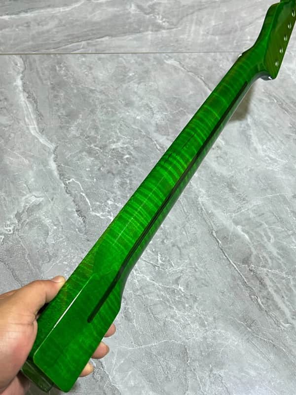 6 string 22 fret Gloss green flame Maple Electric guitar neck 25.5" Replacement image 1