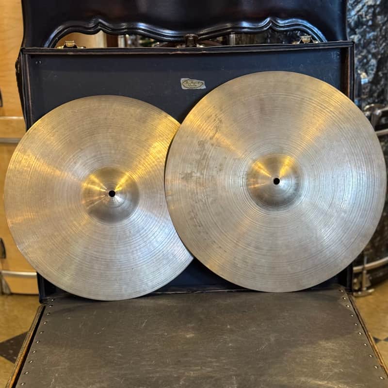 VINTAGE 1940's A. Zildjian 14"&15" Matched Transition Stamp Max Roach Style Hi-Hats - 727/771g image 1