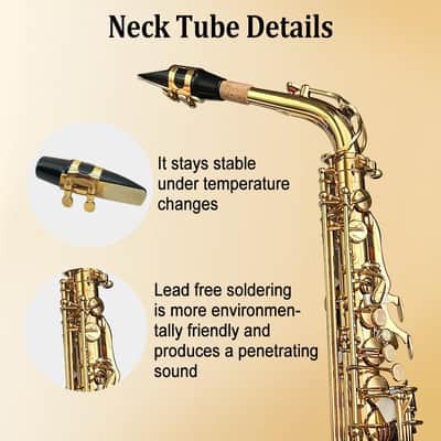 Eb Alto Saxophone For Beginners Adult,Saxophone Student,E Flat Alto Sax Full Kit With Reeds,Pads Cushions,Hard Carrying Case,Cleaning Cloth & Rod,Mouthpiece,Gloves,Neck Strap Gold image 3