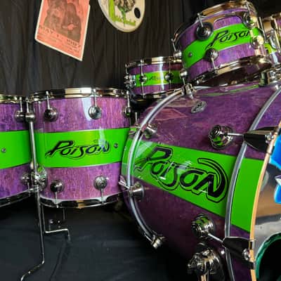 Rikki Rocket's Poison, 2018 Nothing But a Good Time Tour DW Cherry Mahogany 8-Piece Drum Set, Custom Poison Graphic, Autographed!! image 12