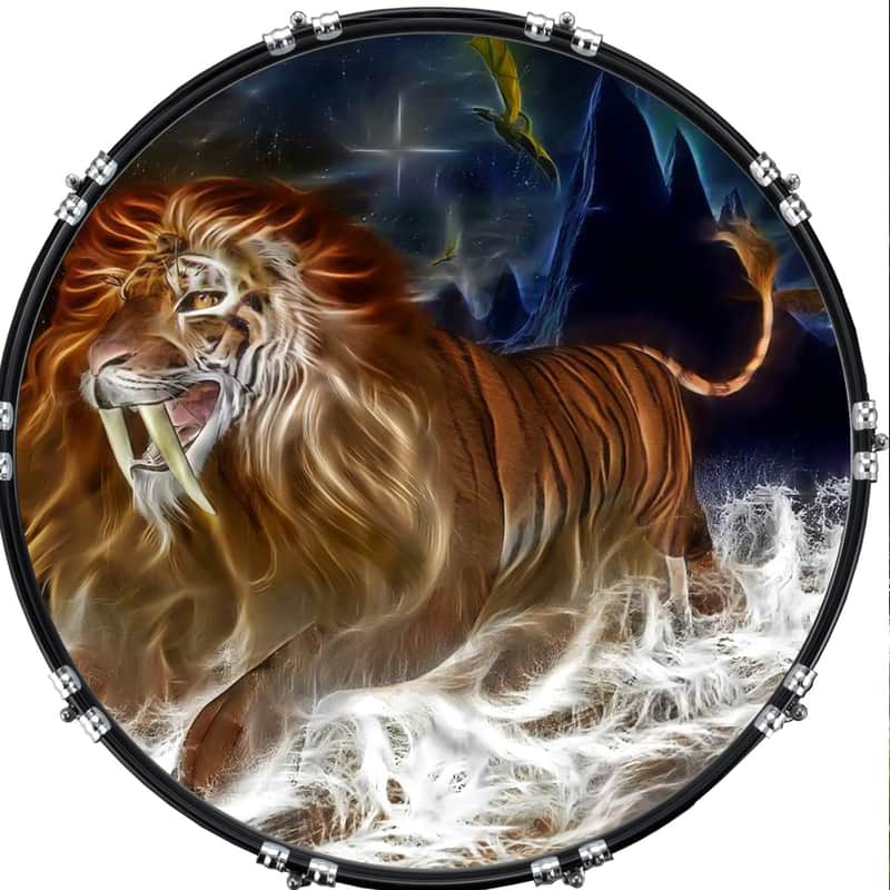 Custom Graphical 22" Kick Bass Drum Head Skin -Cat Neon Lion image 1