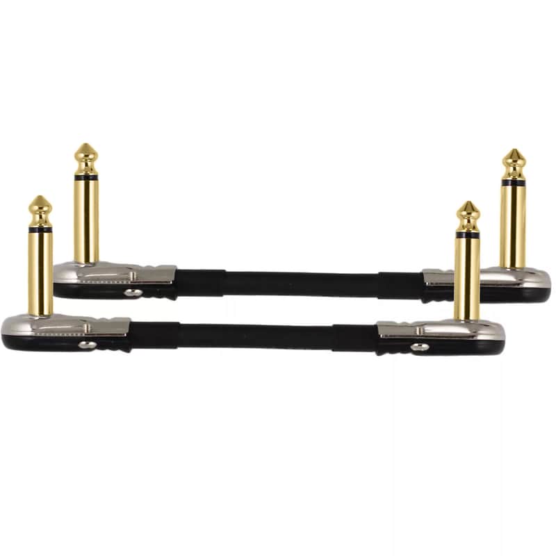 2-Pack 4" Castline Gold Mogami 2524 Guitar Pedal Board Patch Cable TS Low Profile Pancake Connector image 1