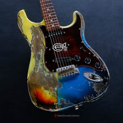 Fender Stratocaster Pelham Blue over Yellow/Sunburst Heavy Aged Relic by East Gloves Customs (RARE) image 3