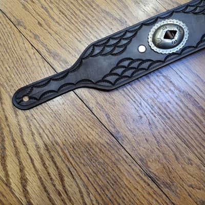 Handmade High Quality Leather and Genuine Silver Guitar Strap New - Brown image 3