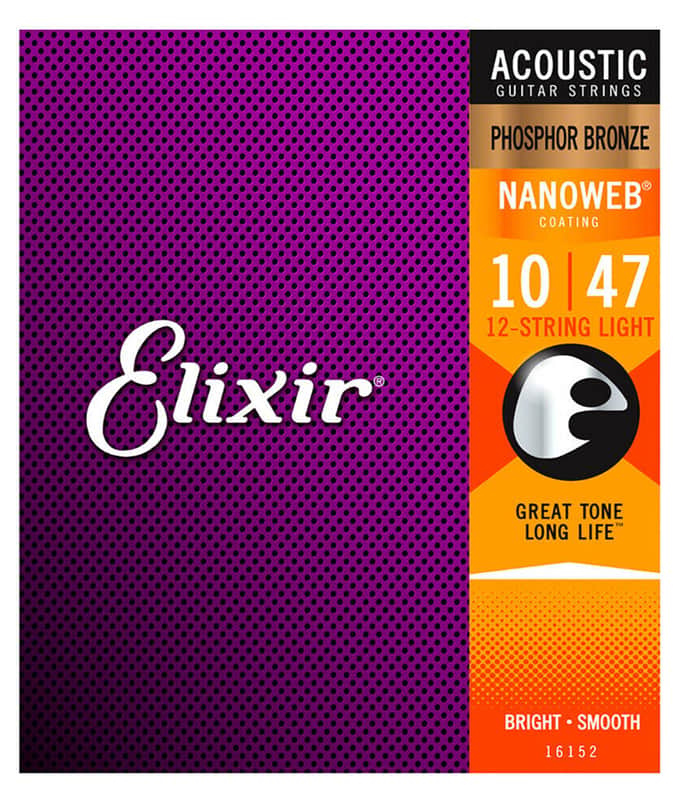 Elixir 12 -String Light Nanoweb Coating Phosphor Bronze Acoustic Guitar Strings image 1
