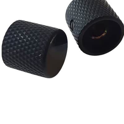 Set of 2 US Spec Flat Top Barrel Set Screw Knobs for Tele or P Bass - Black image 2