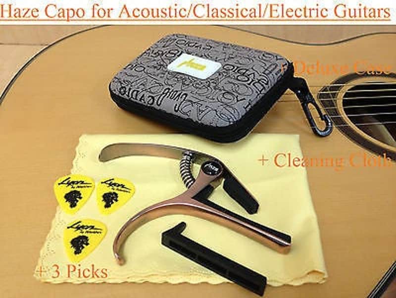Haze DC06 Top Grade Zinc Alloy Acoustic/Classical Guitar Capo,Bronze+3 Free Picks image 1