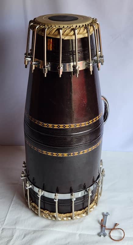 Handmade Traditional Indian Naal Drum - Dark Brown with Hand-Painted Decoration image 1