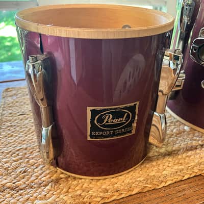 Vintage Pearl Export Series 8" and 10" Toms w/ Long Lugs & Purple-ish Wrap 1990's image 12