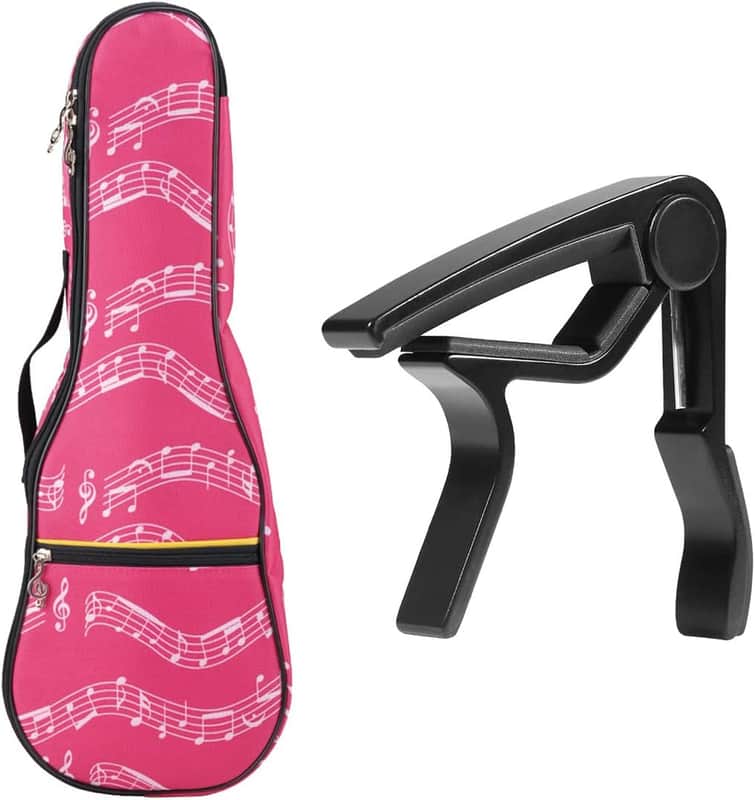 Ukulele Bag 21 Inch Ukulele Bag Waterproof Oxford Musical Note Case Single Shoulder Backpack Adjustable Straps with Ukulele Capo image 1