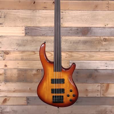 Dean Edge 4-String Fretless Bass Guitar Amber Burst "Good Condition" image 4