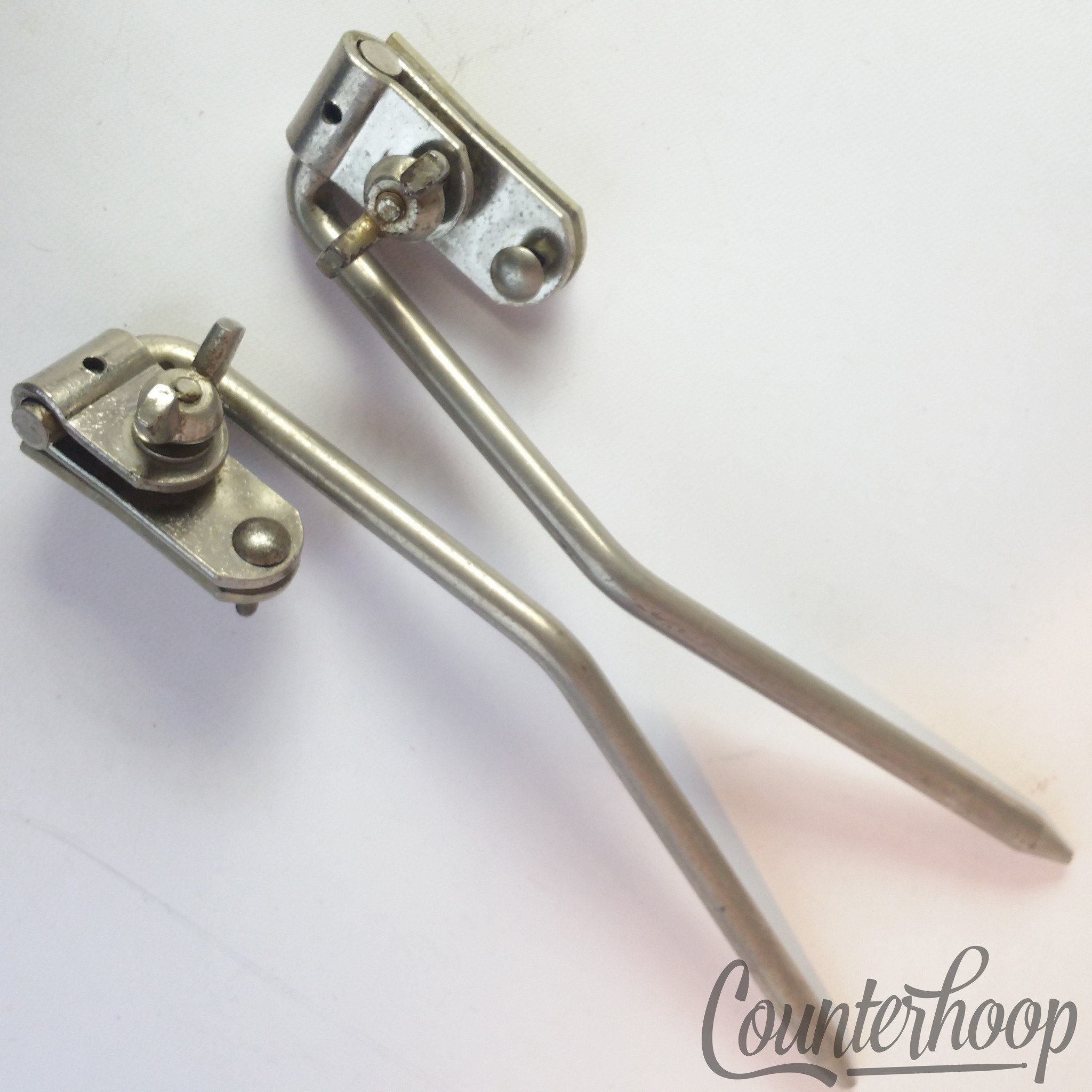 Ludwig 2x Folding Bass Drum Spurs+Mounts Nickel Gull-Wing Vintage 50 WFL USA* - Fair / 6.95/24.95 — main photograph
