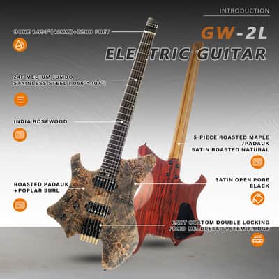 Eart Guitars, GW2L, Left Handed Headless Electric Guitars,Stainless Steel frets, with Gigbag EHKHG image 2