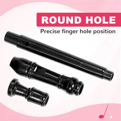 Soprano Recorder Instrument for Kids Student - Fingering 8 Hole Flute ABS Descant Recorders for Beginners 3pcs Removable with Cleaning Rod and Storage Bag, Black image 2