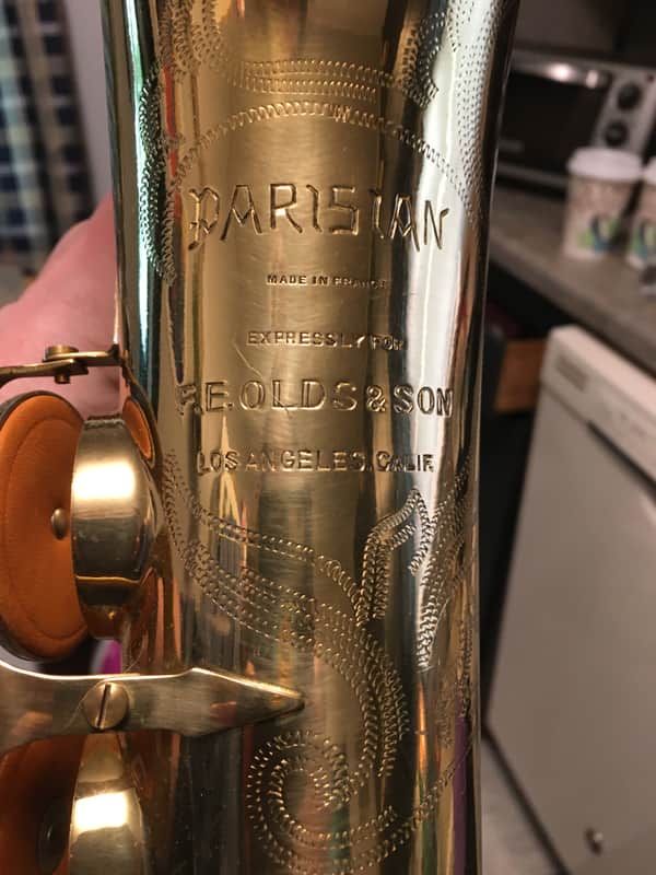 SUMMER DEAL PRO VERSION "MADE EXPRESSLY" FOR F. E. OLDS EARLY L.A PARISIAN ALTO SAXOPHONE (NOT "AMBASSADOR" CHEAP LATER ONE) ORIGINAL LACQUER NEWER PADS BRILHART MPC , NICE CASE, EXTRAS made france image 1