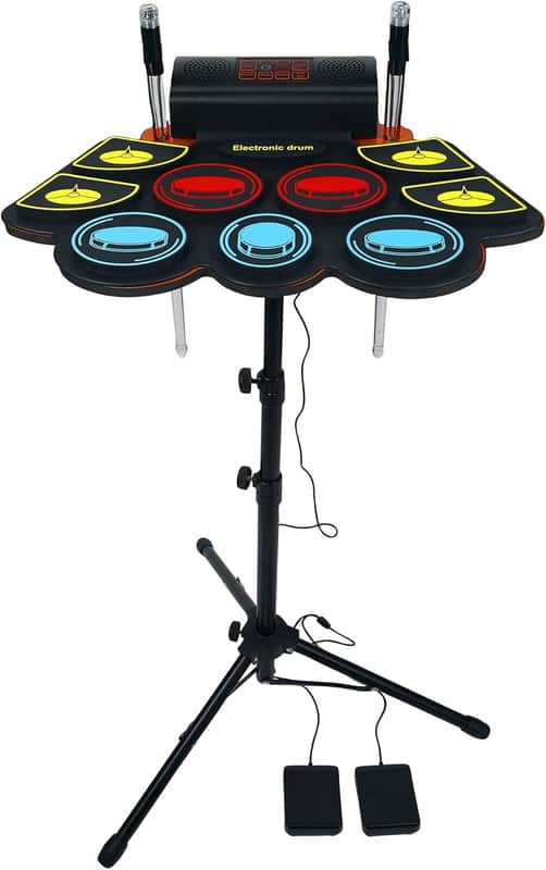 Electric Drum Set for Kids, Electronic Drum Pad with Light Up Drumsticks and Drum Stand, Bulit-in Double Speakers and Rechargeable Battery, Kids Drum Set with LED Drumsticks, 9 Pads Digital Drum Kit image 1