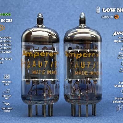 Amperex 12AU7 ECC82 • 1970 • 100% MATCHED & BALANCED Gm & mA Pair • Strong NOS • Orange Globe • Philips, Heerlen ΔOA3 MATCHED CODES • Amplitrex AT-1000 Digitally Tested • Quite Very Low Noise • A-01-02 image 1