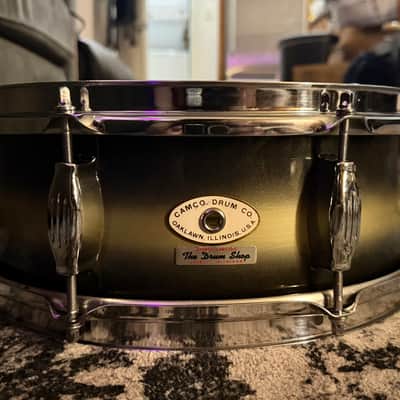 Rare 1960s Camco Oaklawn Oval Badge 5x14 Tuxedo Snare Drum in Black & Gold Duco image 2