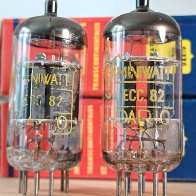 Rare NOS NIB early 70's PHILIPS AMPEREX 12AU7 ecc82  DIMPLED DISC GETTER  Heerlen perfect matched pair very strong, fully tested Superb sounding tubes ! image 5