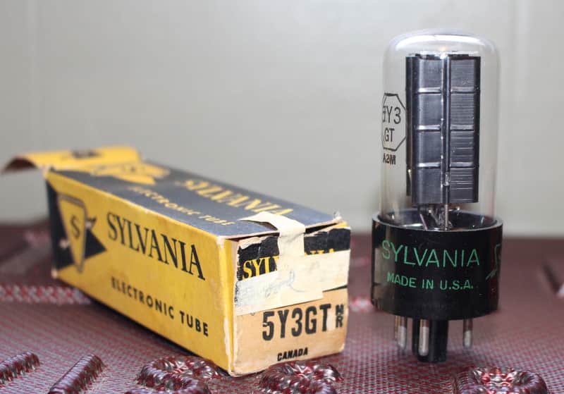 SYLVANIA 5Y3GT VT-197A BLACK PLATE D GETTER NOS NIB MINTY VINTAGE 1952 image 1