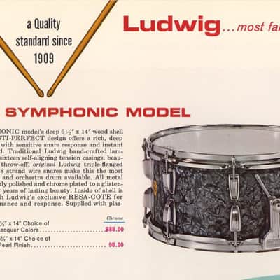 Ludwig Model 902PC 6 1/2" x 14" Symphonic Snare Drum / Sparkling Silver Pearl 1967 image 24