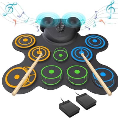 10 Pads Electronic Drum Sets,Electric Drum Set,Drum Pad with Headphone Jack, Built-in 2 Speaker Foot Pedals and Drumsticks, Kids Drum Set Compatible with MIDI Output, Christmas gifts for kids image 1