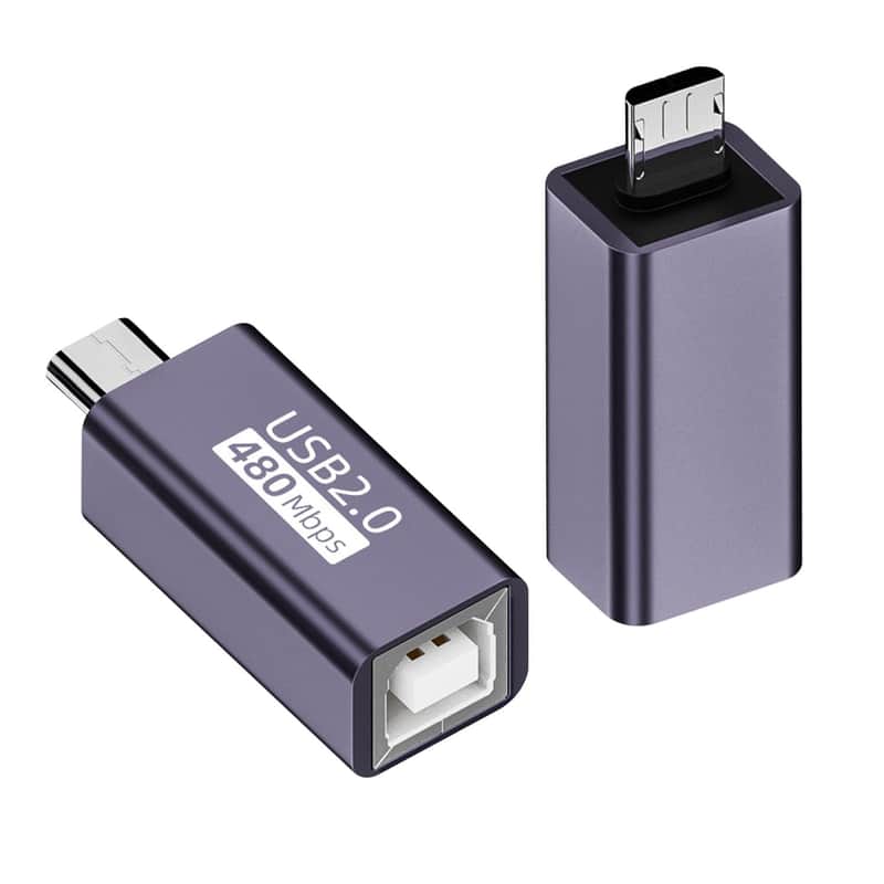 Micro Usb Male To Usb B Female Printer Connector Micro Usb Plug To Midi Jack Electronic Instrument Adapter 480Mbps 7W Charging, Al Housing, For Electronic Piano/Drum Printer Scanner, 2Pcs image 1