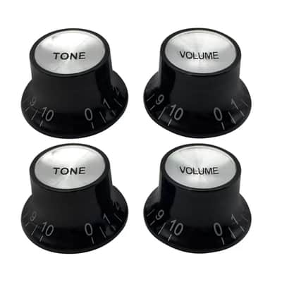 Black & Silver Reflector Top Hat Knobs for Les Paul, SG, Epiphone (Set of 4) image 1