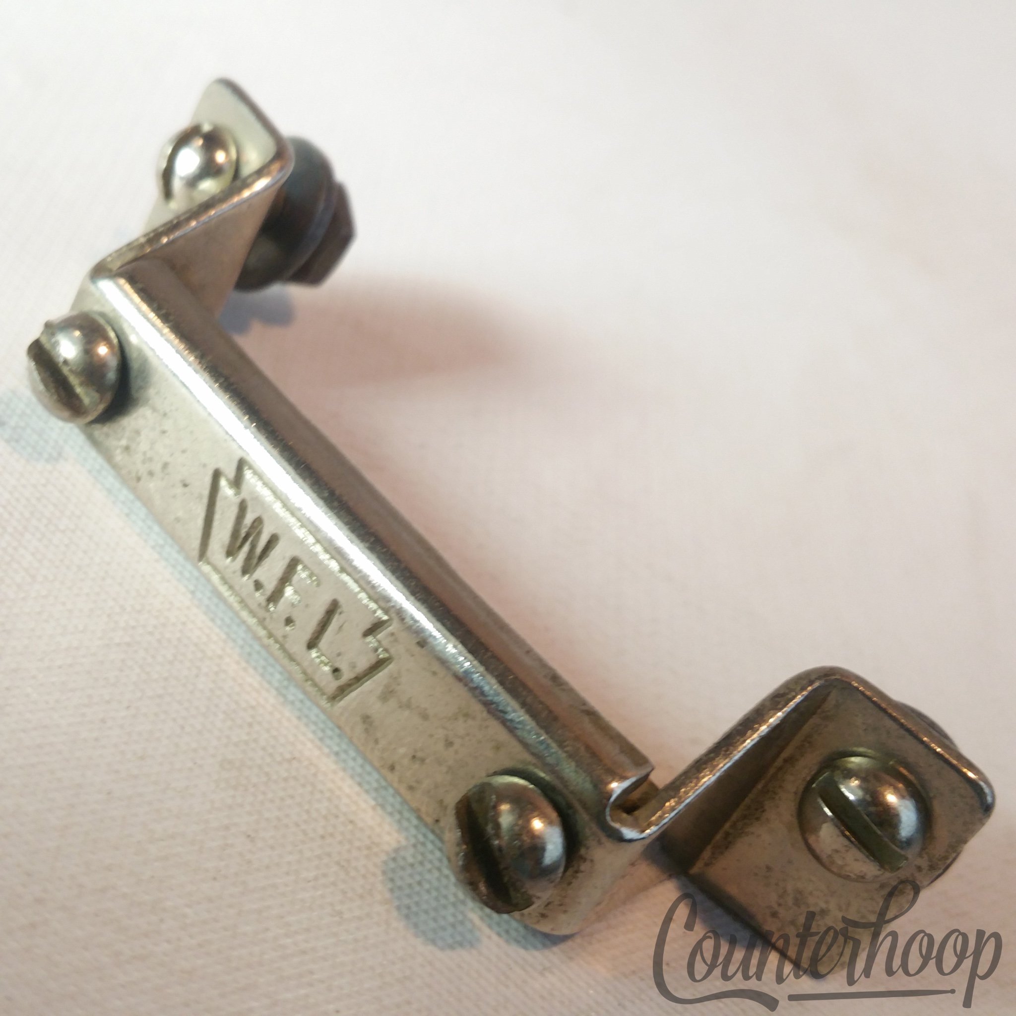 Ludwig WFL Snare Drum Butt Plate Script P32 Nickel Vintage 50s Pioneer Jazz Fest - Very Good / 6.95/24.95 — main photograph